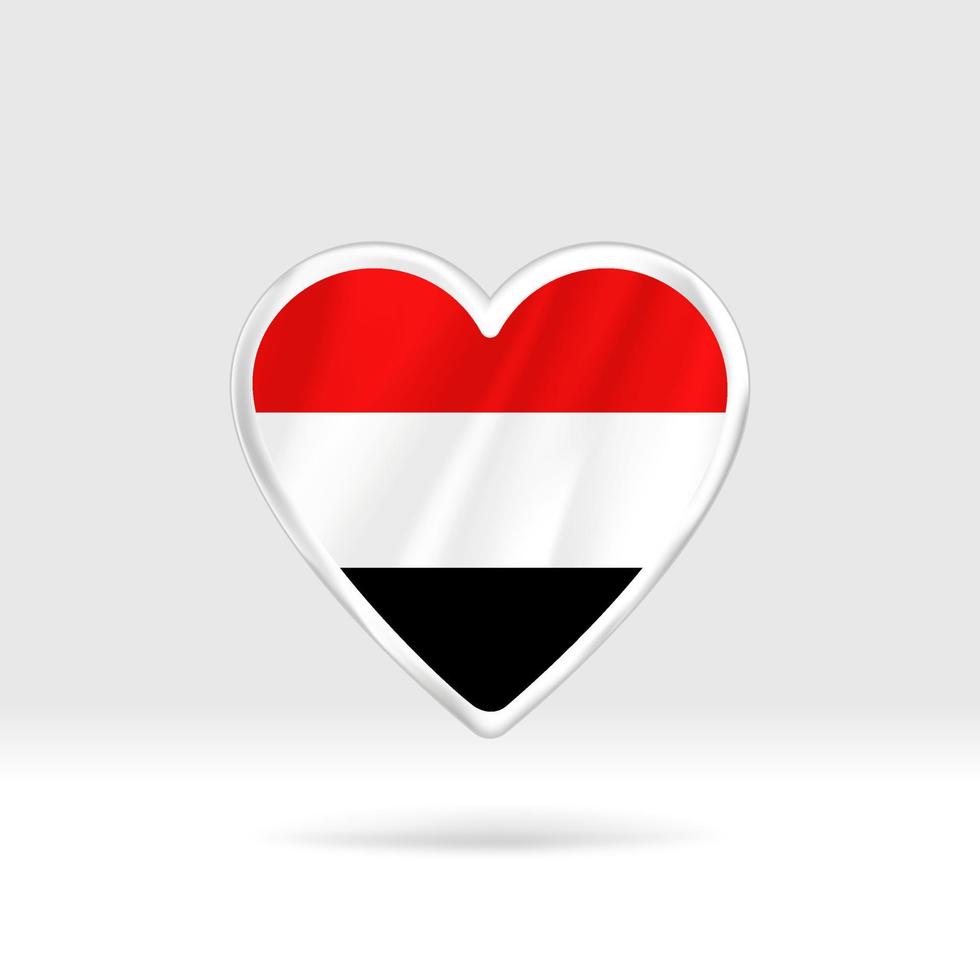 corazón de la bandera de yemen. corazón de botón plateado y plantilla de bandera. fácil edición y vector en grupos. Ilustración de vector de bandera nacional sobre fondo blanco.