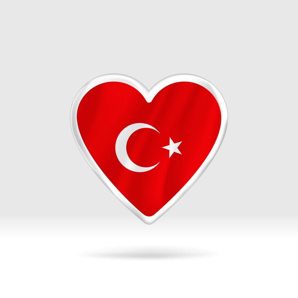 Heart from Turkey flag. Silver button heart and flag template. Easy editing and vector in groups. National flag vector illustration on white background.