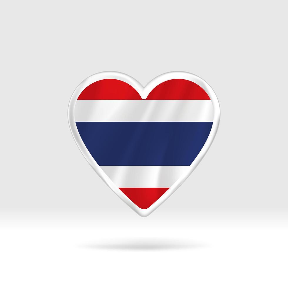 corazón de la bandera de Tailandia. corazón de botón plateado y plantilla de bandera. fácil edición y vector en grupos. Ilustración de vector de bandera nacional sobre fondo blanco.