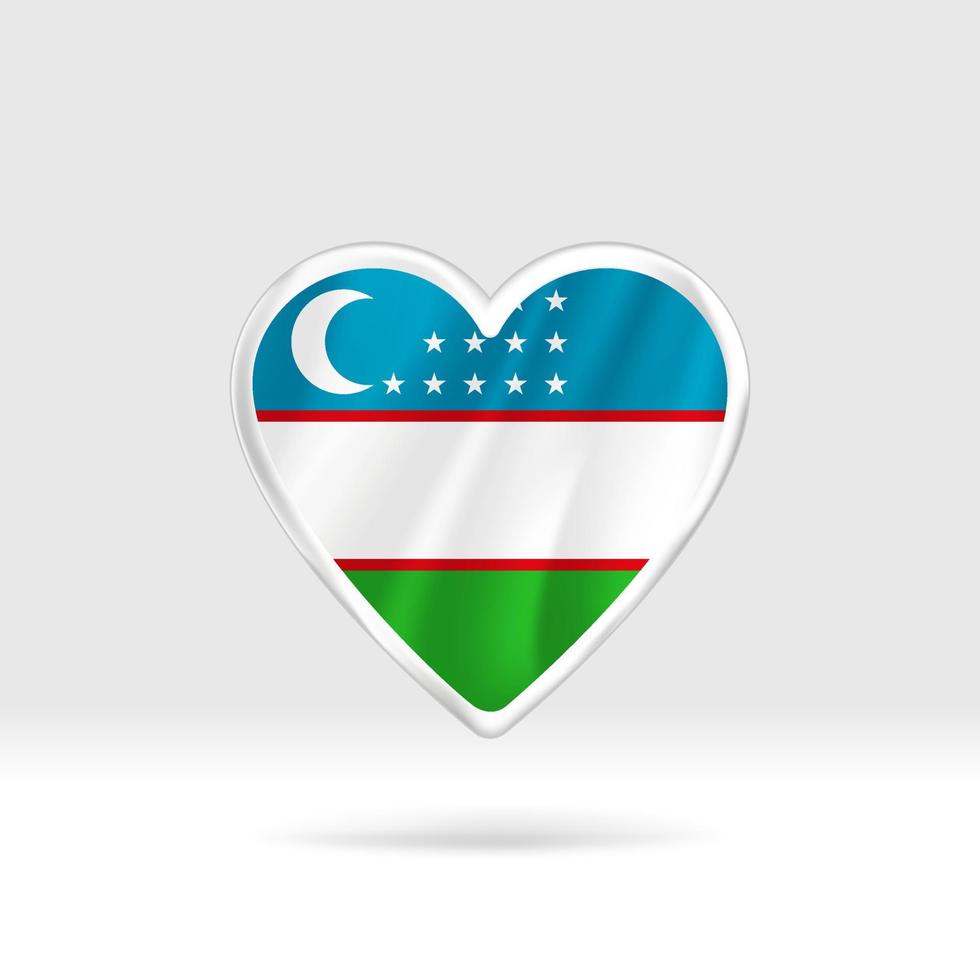 Heart from Uzbekistan flag. Silver button heart and flag template. Easy editing and vector in groups. National flag vector illustration on white background.