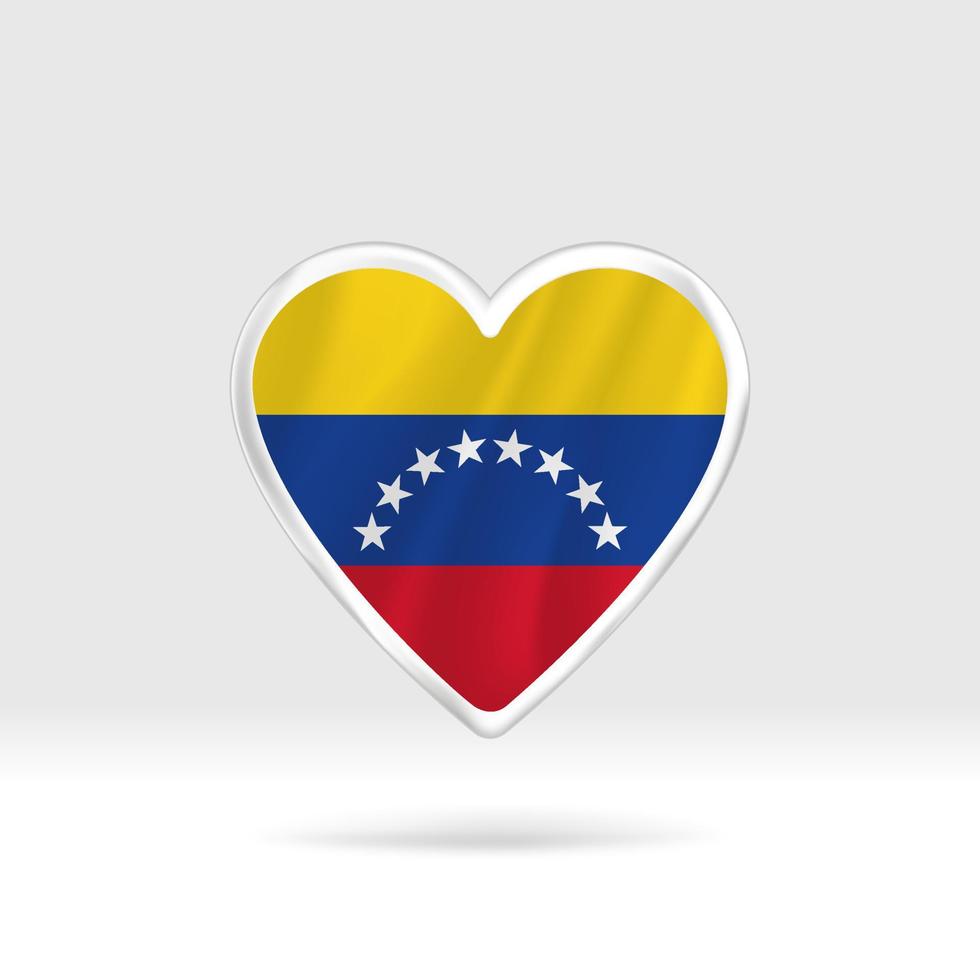 corazón de la bandera de venezuela. corazón de botón plateado y plantilla de bandera. fácil edición y vector en grupos. Ilustración de vector de bandera nacional sobre fondo blanco.