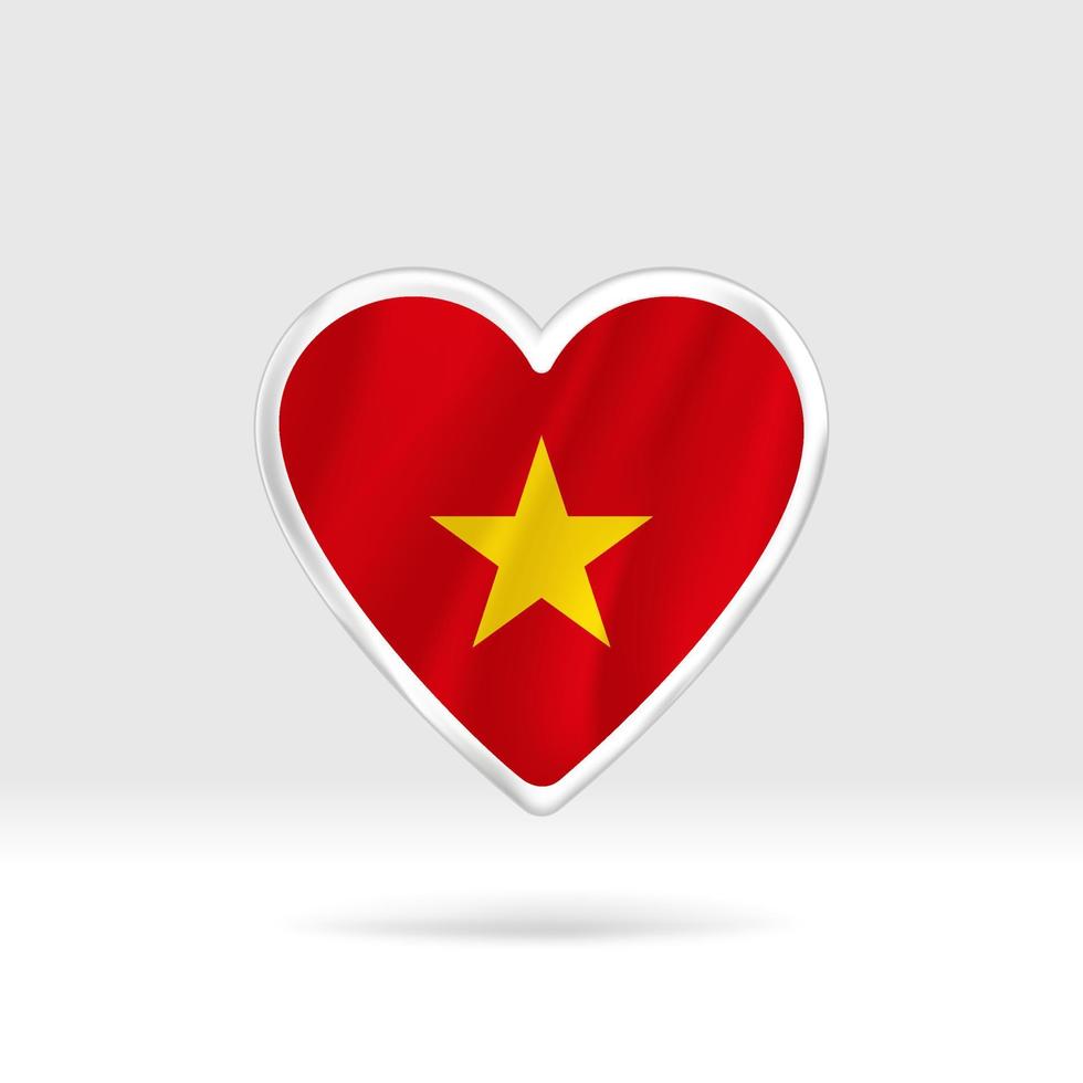 Heart from Vietnam flag. Silver button heart and flag template. Easy editing and vector in groups. National flag vector illustration on white background.