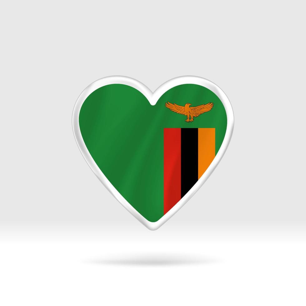 Heart from Zambia flag. Silver button heart and flag template. Easy editing and vector in groups. National flag vector illustration on white background.