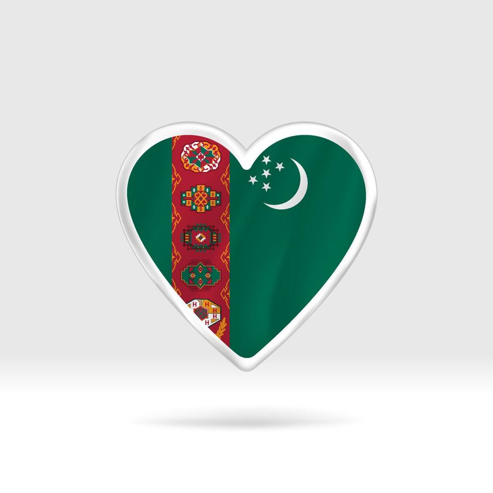 corazón de la bandera de turkmenistán. corazón de botón plateado y plantilla de bandera. fácil edición y vector en grupos. Ilustración de vector de bandera nacional sobre fondo blanco.