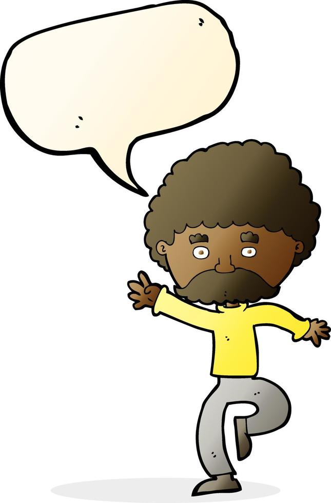 cartoon mustache man disco dancing with speech bubble vector