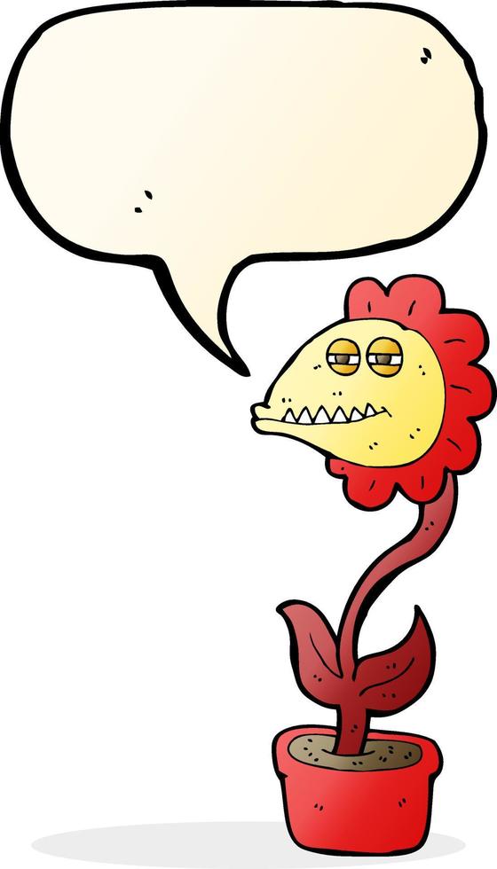 cartoon monster flower with speech bubble vector