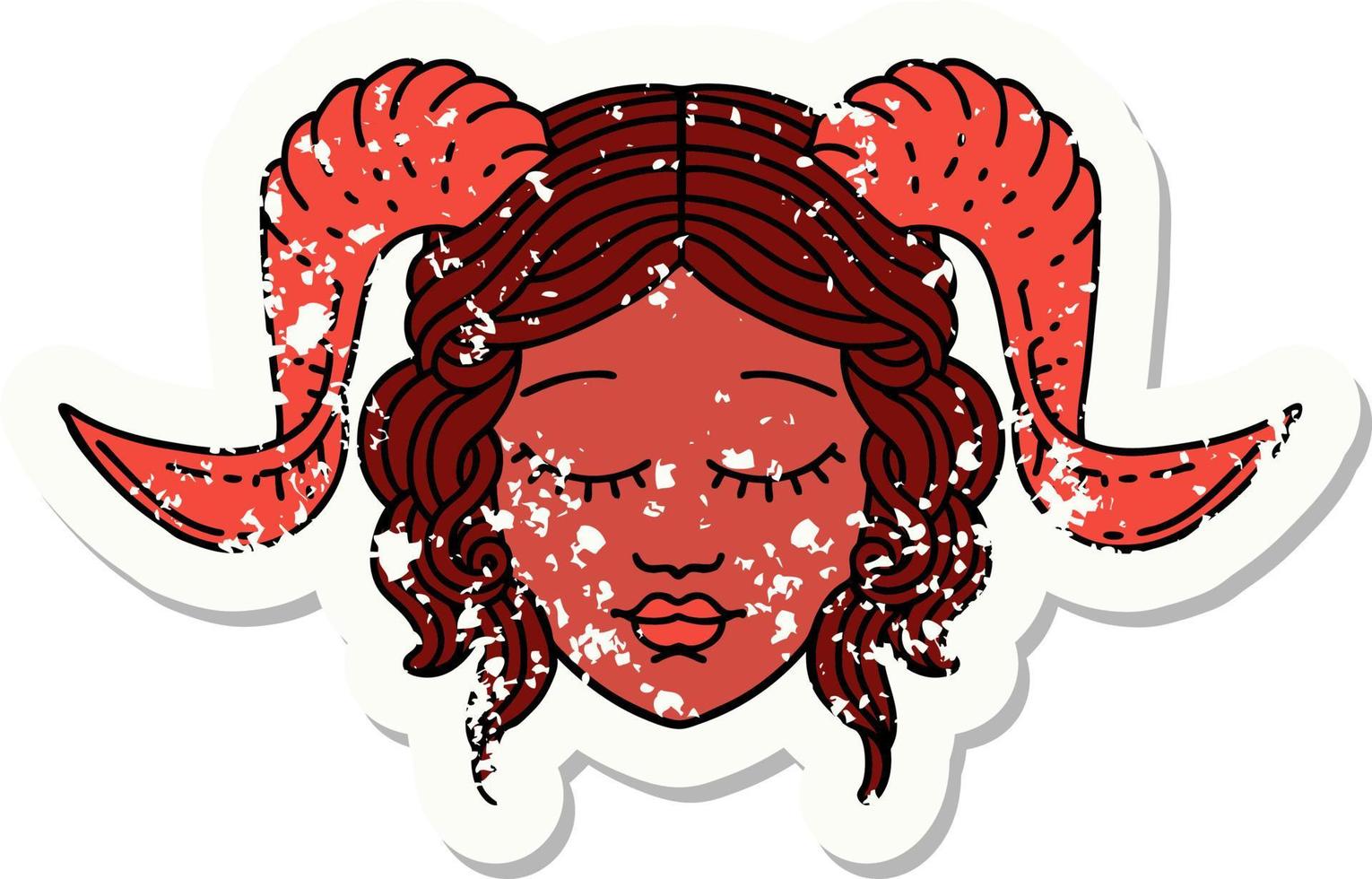 grunge sticker of a tiefling character face vector