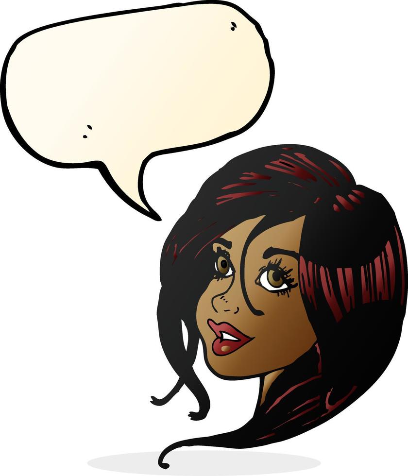 cartoon pretty female face with speech bubble vector