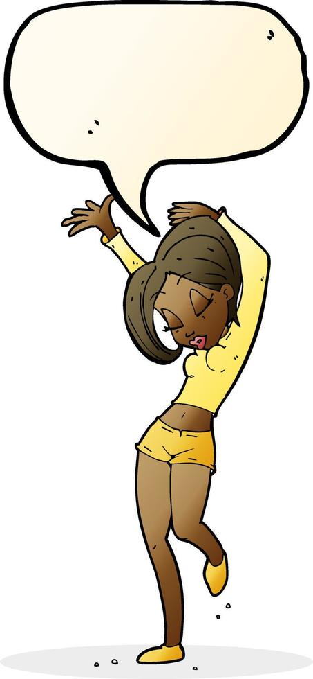 cartoon pretty woman dancing with speech bubble vector