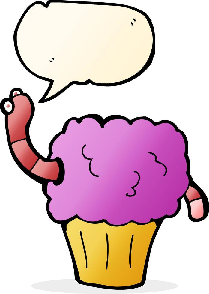 cartoon worm in cupcake with speech bubble vector