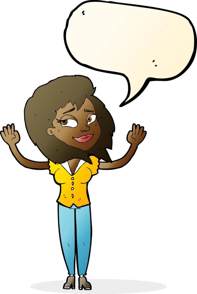 cartoon woman giving up with speech bubble vector