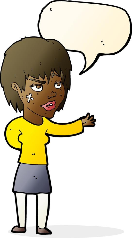 cartoon woman with sticking plaster on face with speech bubble vector