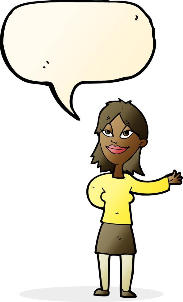cartoon woman gesturing to show something with speech bubble vector