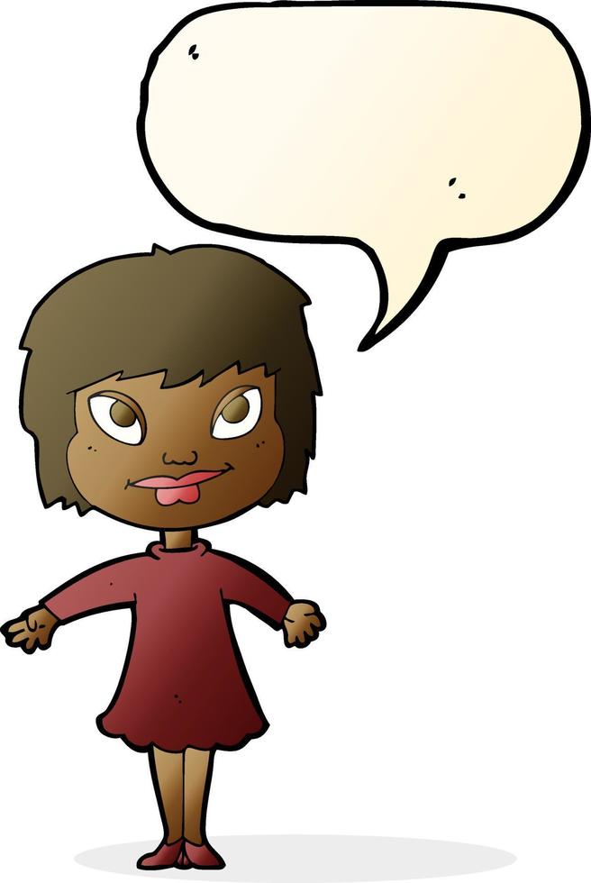 cartoon girl shrugging shoulders with speech bubble vector