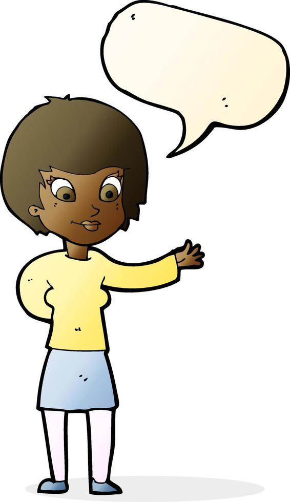 cartoon welcoming woman with speech bubble vector