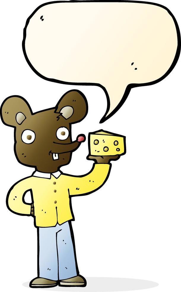 cartoon mouse holding cheese with speech bubble vector