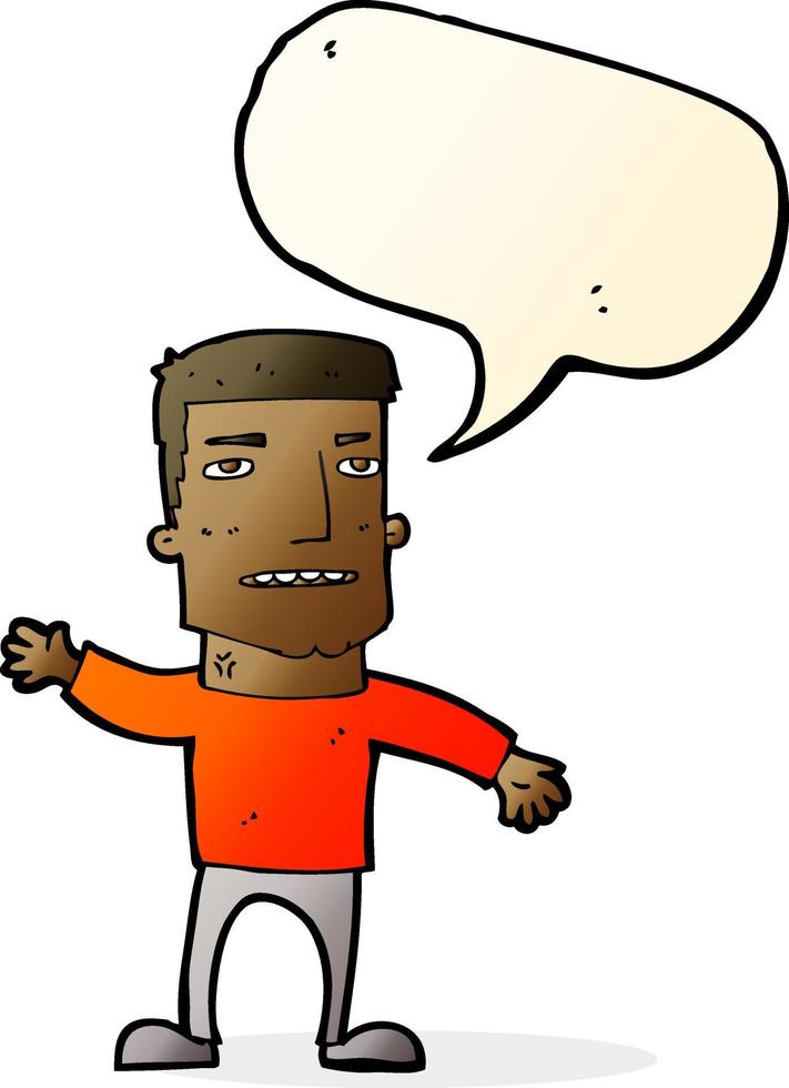 cartoon waving stressed man with speech bubble vector