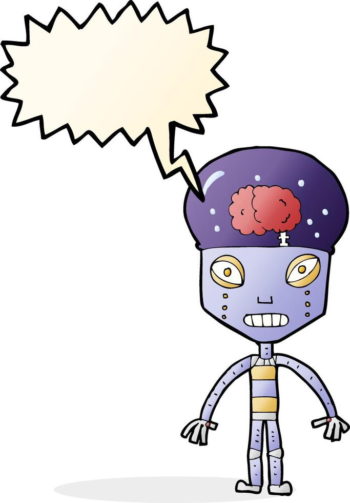 cartoon weird robot with speech bubble vector