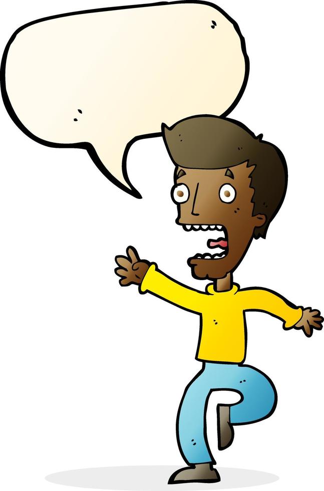 cartoon terrified man with speech bubble vector