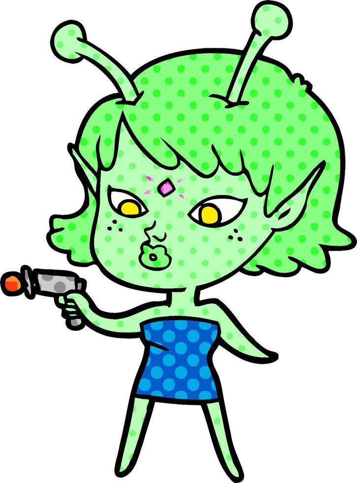 pretty cartoon alien girl vector