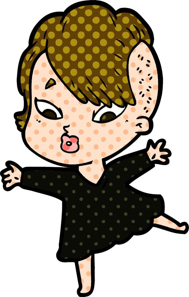 cartoon surprised girl in black dress vector