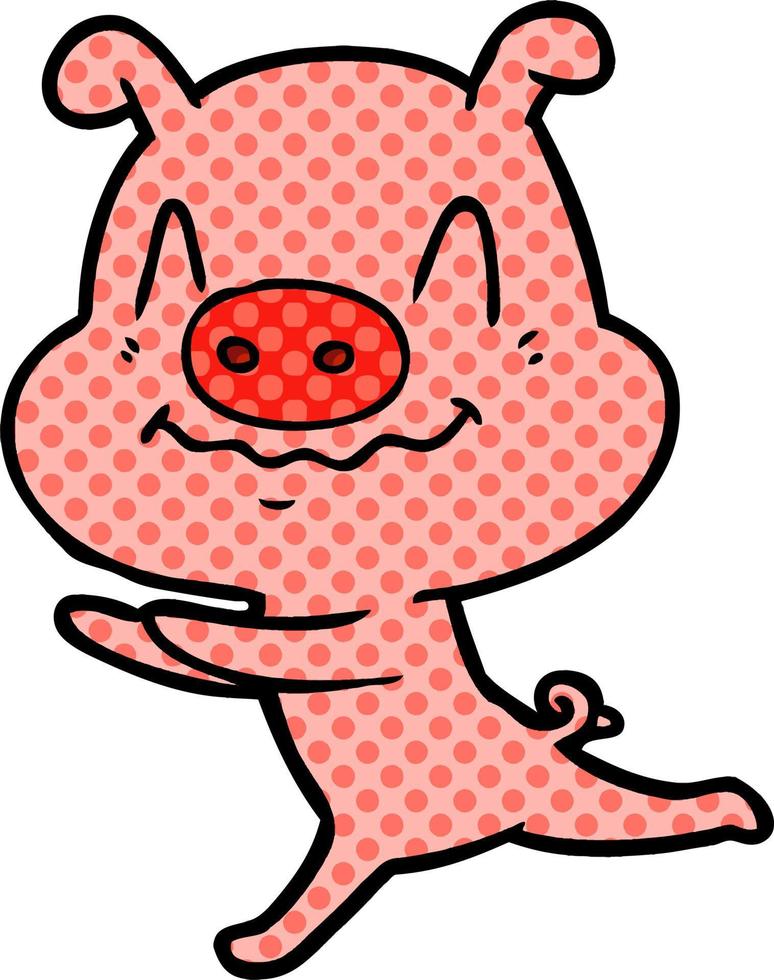 nervous cartoon pig running vector