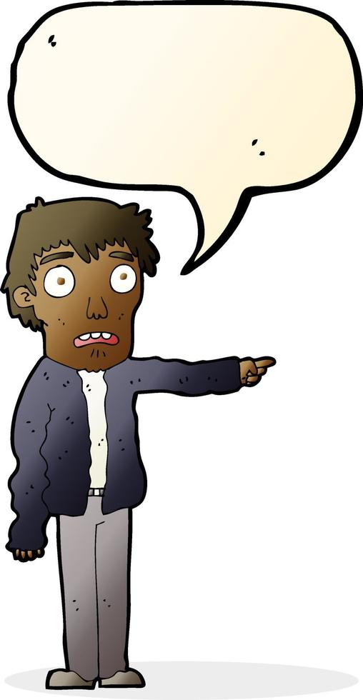 cartoon terrified man pointing with speech bubble vector
