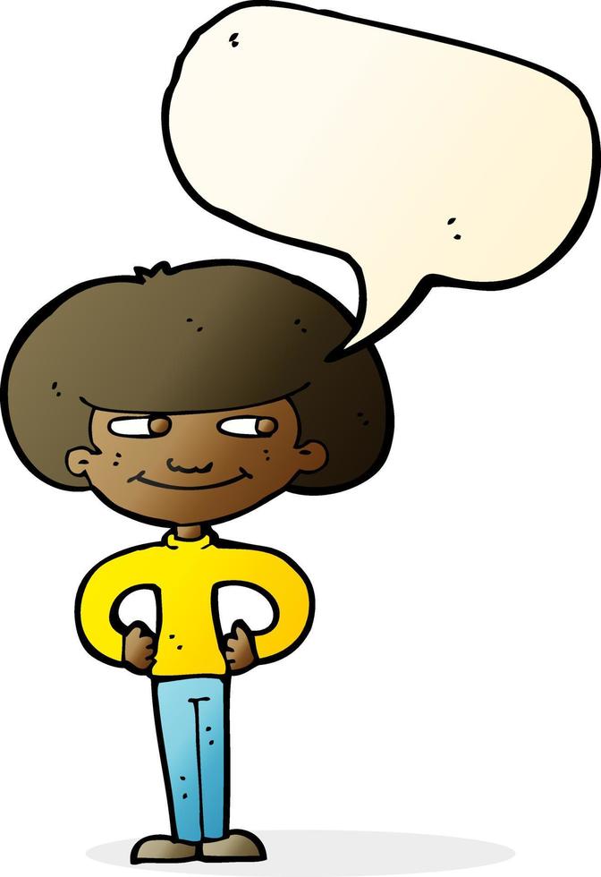cartoon boy with hands on hips with speech bubble vector
