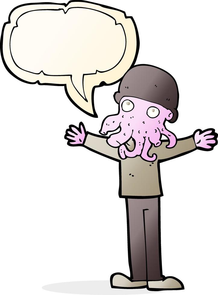 hombre de cara de calamar alienígena de dibujos animados con burbujas de discurso vector