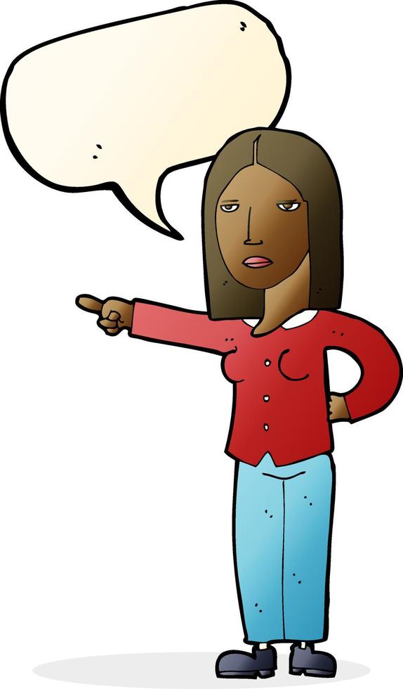 cartoon woman pointing with speech bubble vector