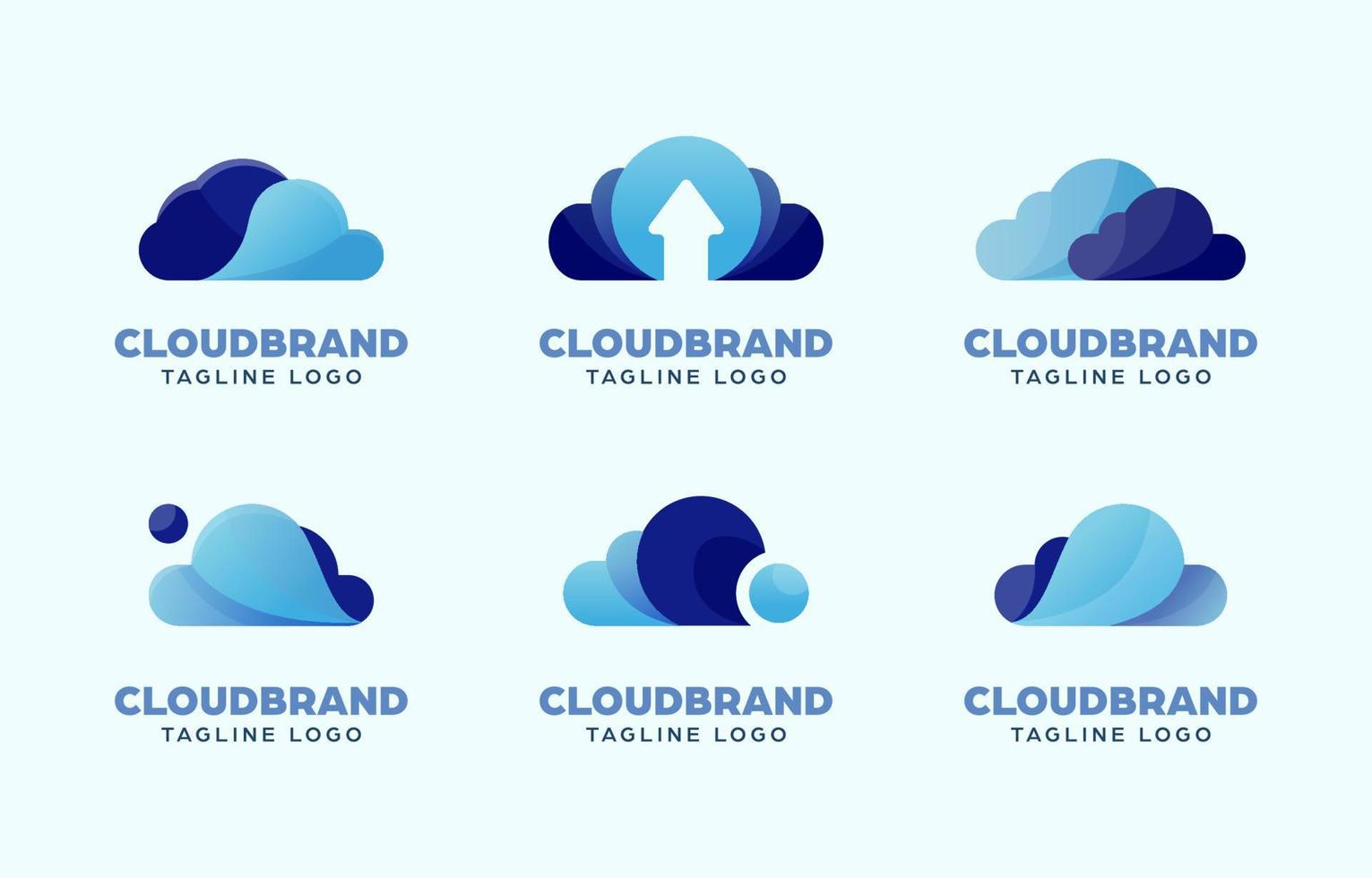 conjunto de logotipo de empresa de nube de degradado moderno vector