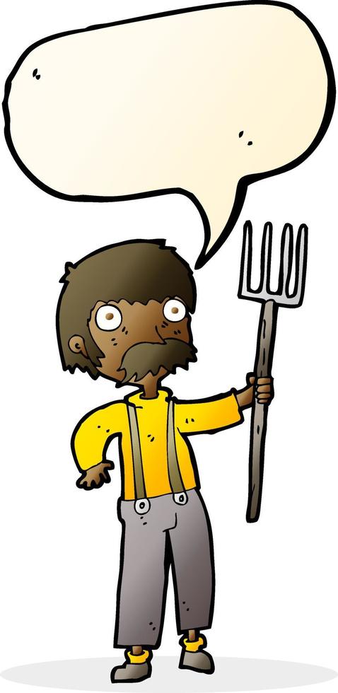 cartoon farmer with pitchfork with speech bubble vector