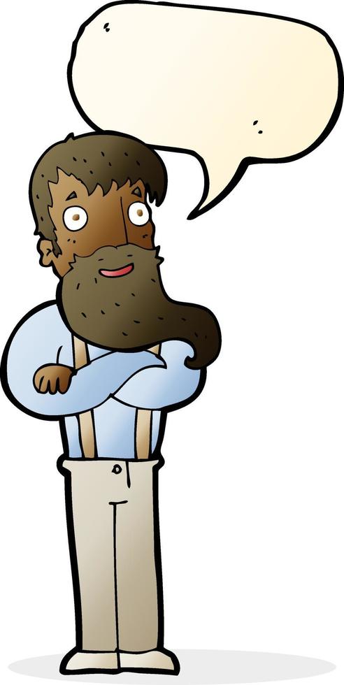 cartoon bearded hipster man with speech bubble vector