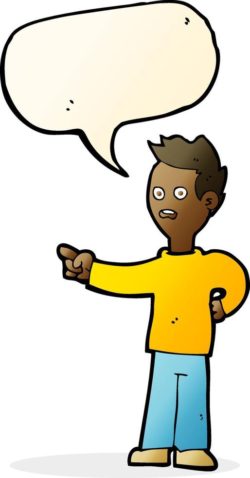 cartoon shocked boy pointing with speech bubble vector