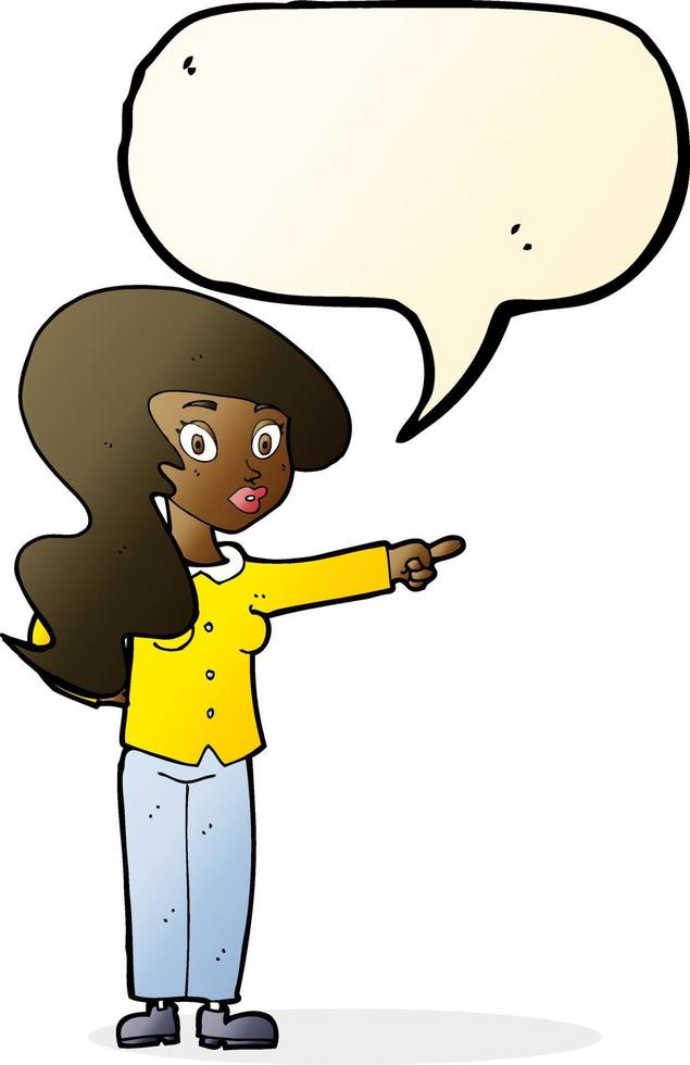 cartoon pretty woman pointing with speech bubble vector