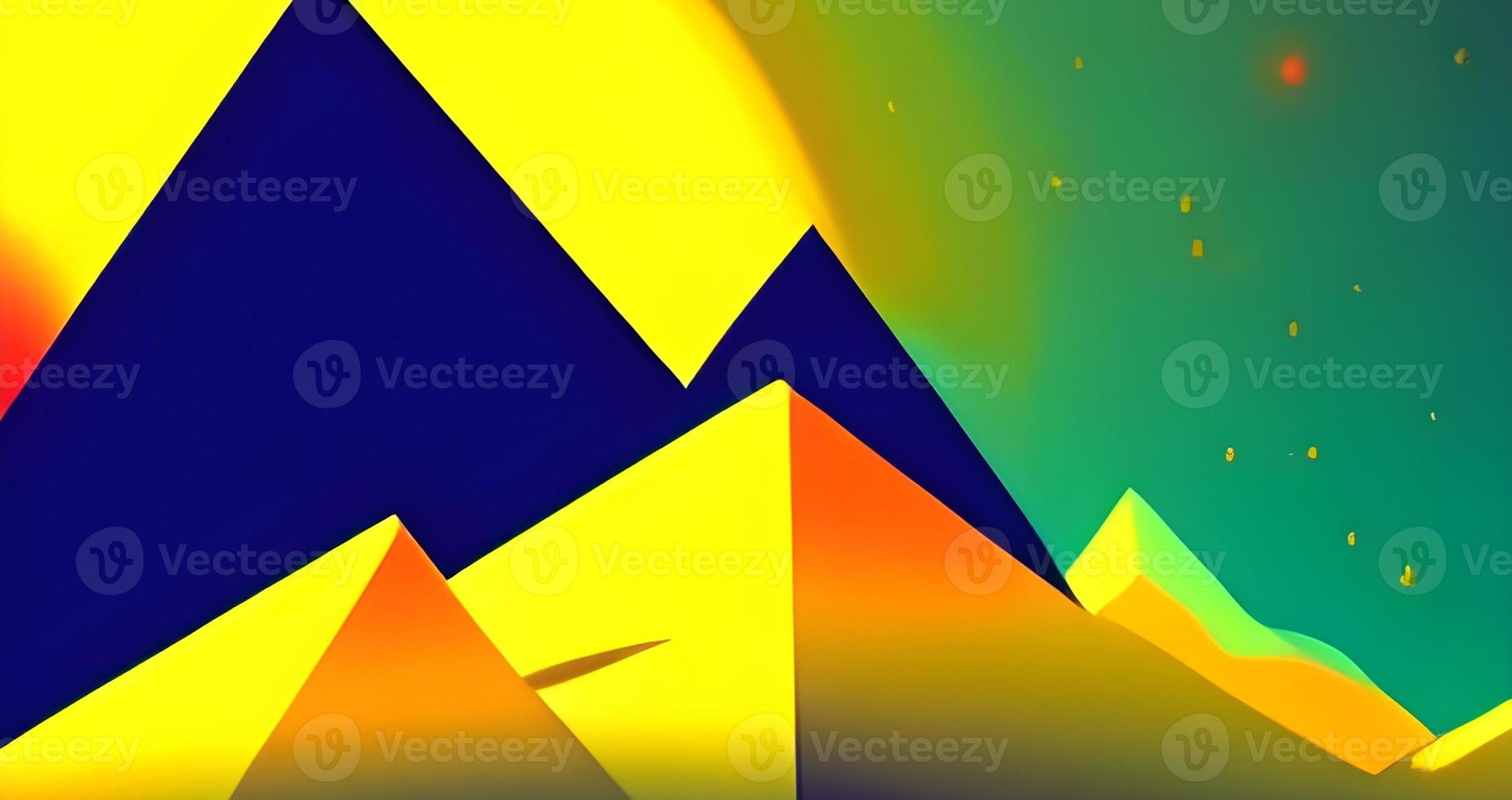 Red sunset over double level mountains illusion vector illustration. Colorful fantasy digital art for background, wallpaper, text, cover, card, brochure, banner, web design, poster, etc. photo