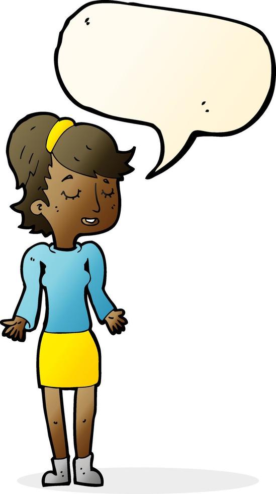 cartoon woman shrugging shoulders with speech bubble vector