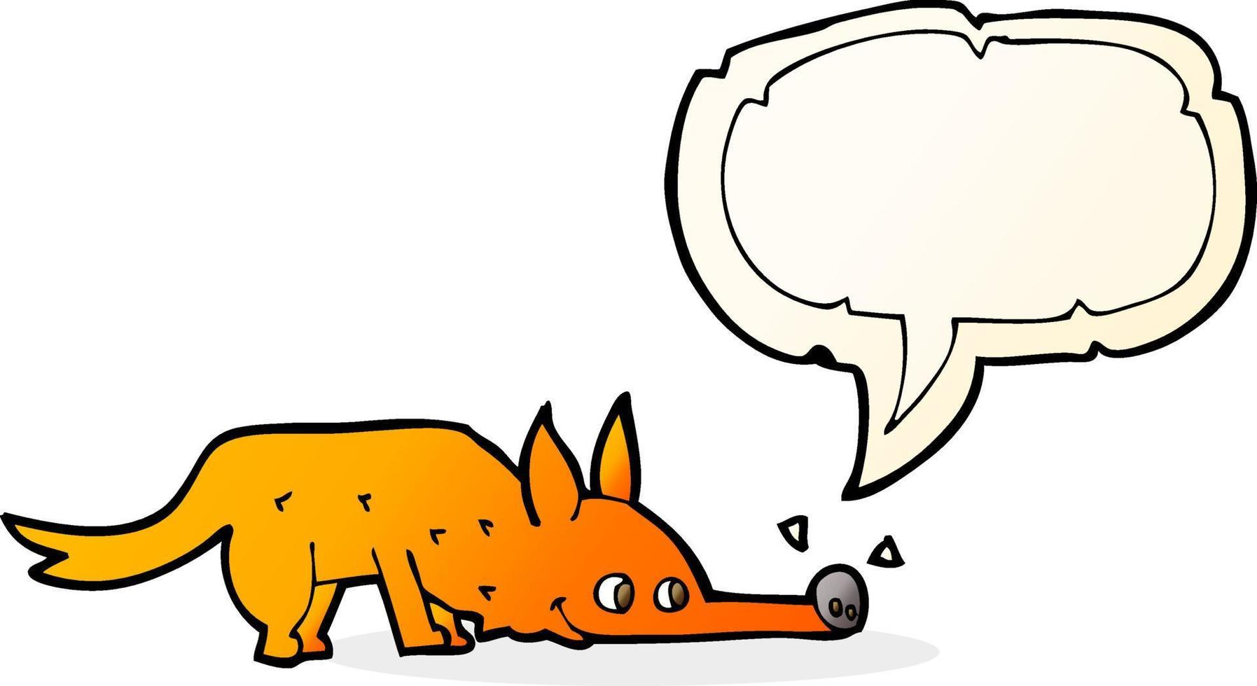 cartoon fox sniffing floor with speech bubble vector