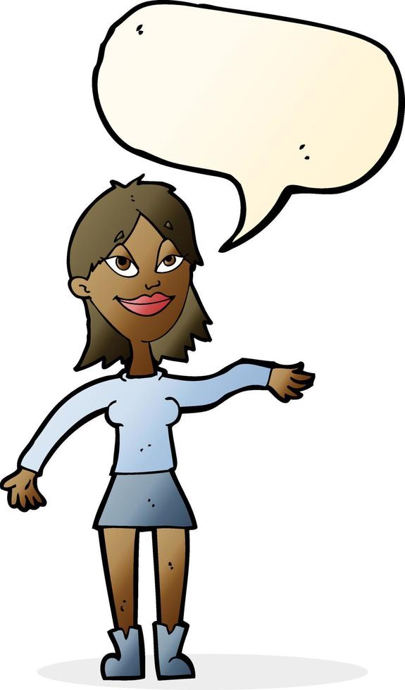 cartoon woman making hand gesture with speech bubble vector
