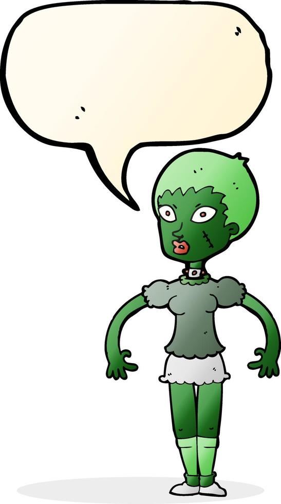 caricatura, zombi, monstruo, mujer, con, burbuja del discurso vector