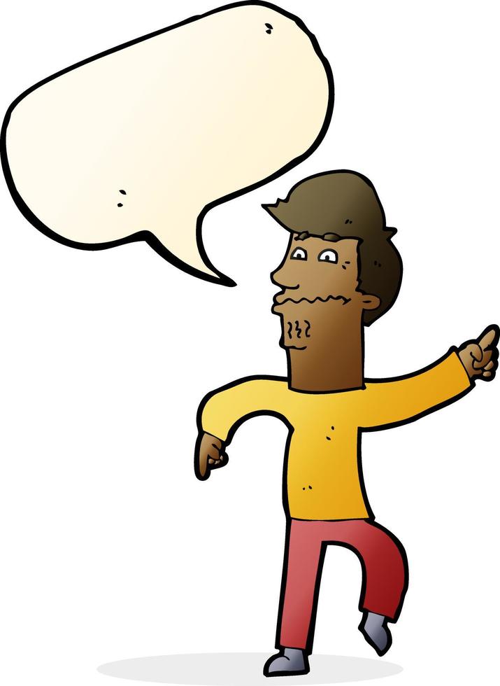 cartoon worried man pointing with speech bubble vector