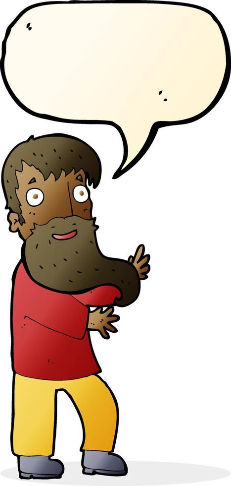cartoon excited bearded man with speech bubble vector