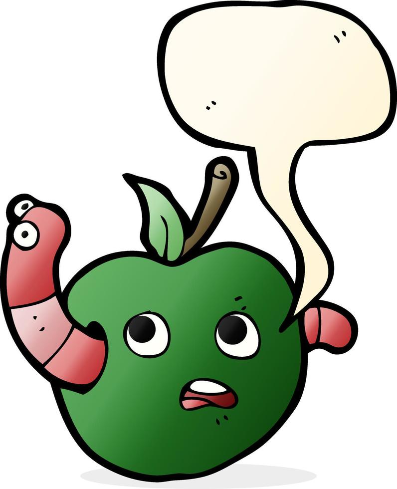 cartoon worm in apple with speech bubble vector