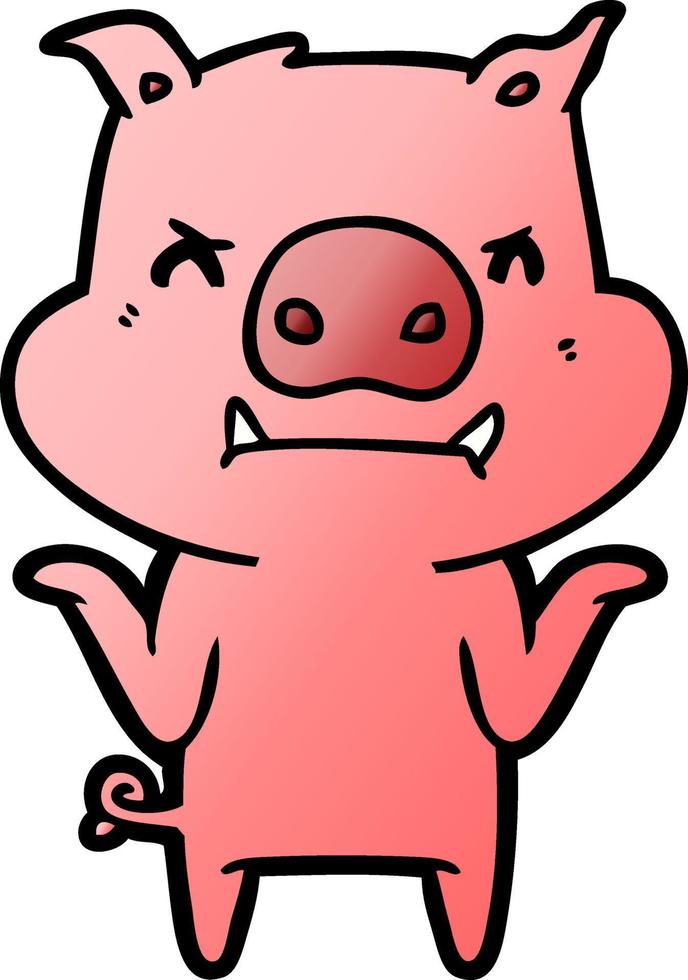 angry cartoon pig shrugging shoulders vector