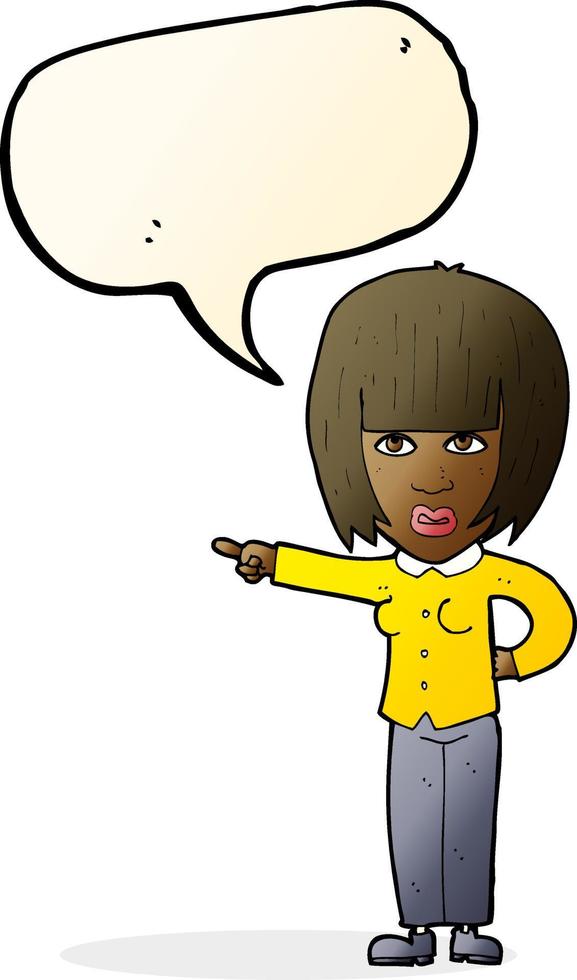 cartoon pointing annoyed woman with speech bubble vector