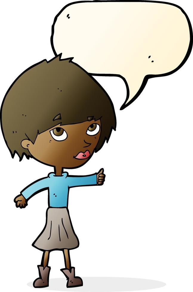 cartoon woman giving thumbs up symbol with speech bubble vector