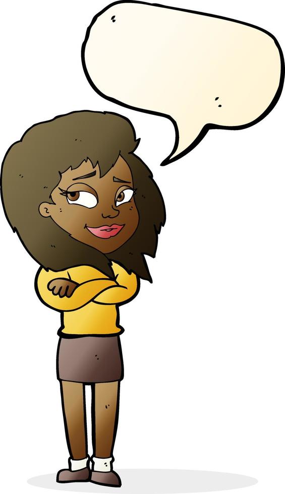 cartoon woman with crossed arms with speech bubble vector