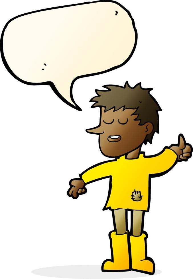cartoon poor boy with positive attitude with speech bubble vector