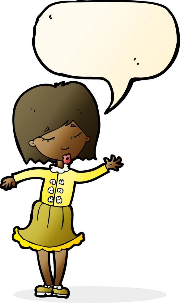 cartoon waving woman with speech bubble vector