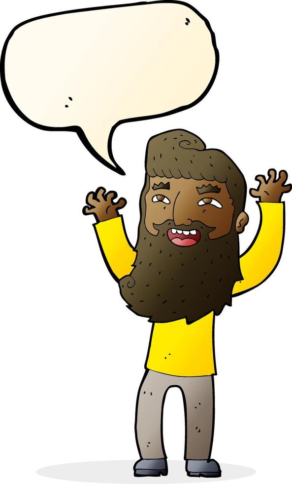 cartoon happy bearded man waving arms with speech bubble vector